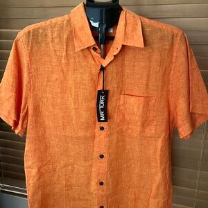 Mr Turk Orange Linen Slim Jim Shirt MEDIUM NWT $198